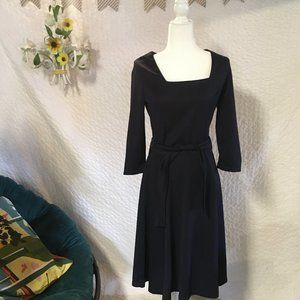 Peperuna Navy Tie-Front Square Neck Dress